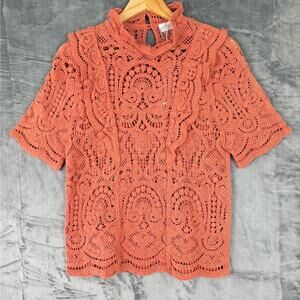 Womens Top Medium Crochet Boho Peasant Cottagecore‎ Feminine Dainty Ruffle NWT